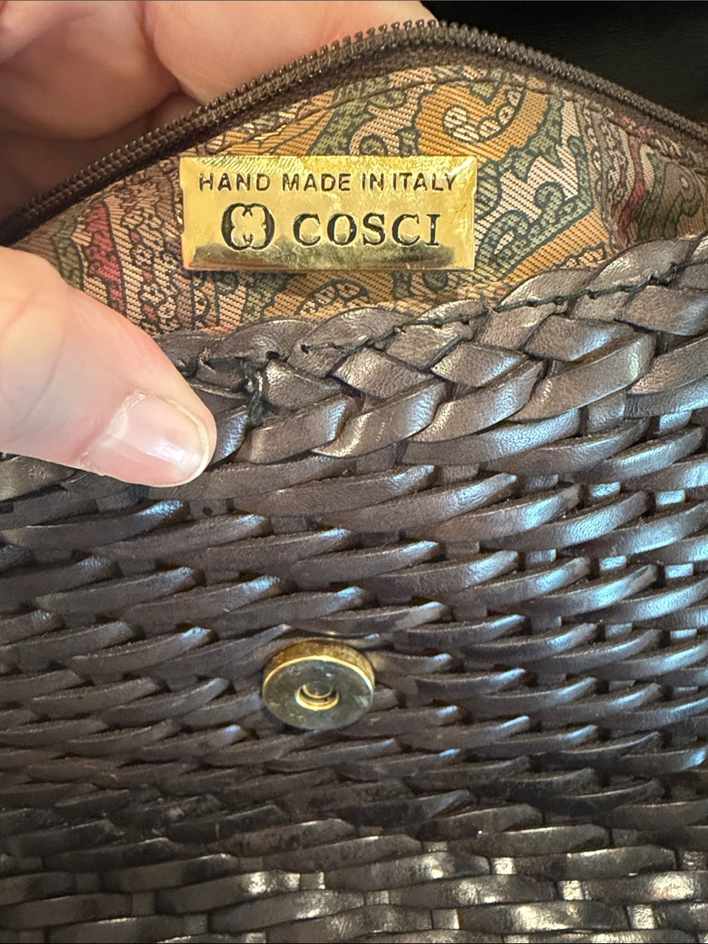 Vintage Chocolate Brown Cosci Italian Woven Crossbody Bag with Braided Strap - Picture 3 of 4